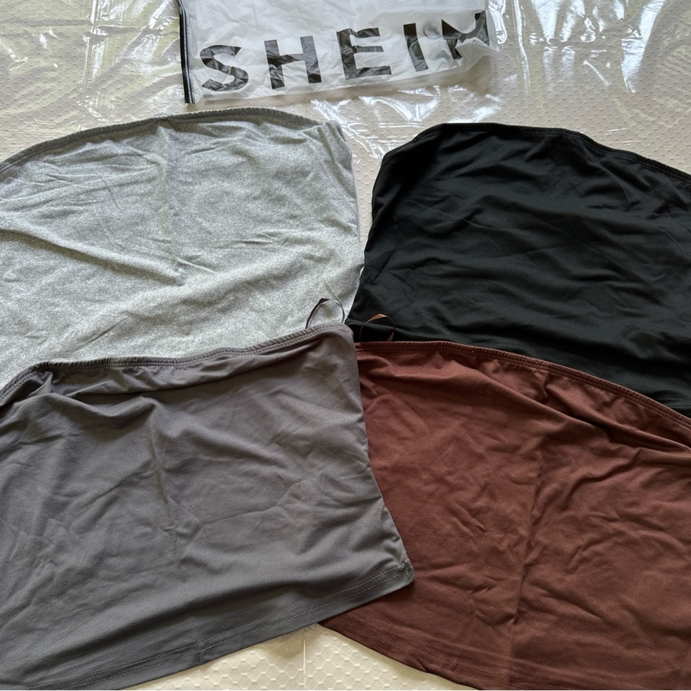 SHEIN Women's Bundle Tube Top Set - Black, Gray, Brown, Heather Gray Size Large